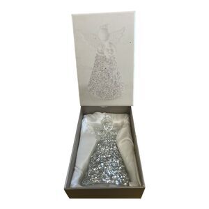 Pier 1 Angel Figurine Christmas Glass Silver Sequins Sparkly NIB